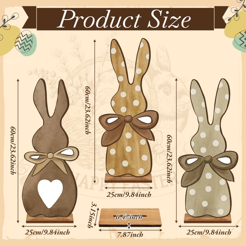 Vercraft 3 Pcs Outdoor Easter Decorations for Porch Large Wooden Easter Bunny Porch Sign Rustic Polka Dot Bunny with Bow Spring Party Decor for Front Door Yard Garden, 23.6 Inch - Image 3