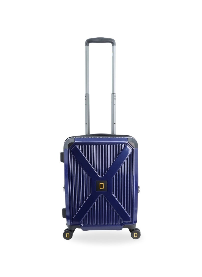 NATIONAL GEOGRAPHIC National Geographic Metallic PC Hardside Luggage Metallic Blue Small Cabin Trolley Bag, Lightweight Durable Anti-Theft Zipper TSA Lock, 4 Double Spinner Wheels, Expandable Suitcase with Aluminum Telescopic Handle  - Image 1