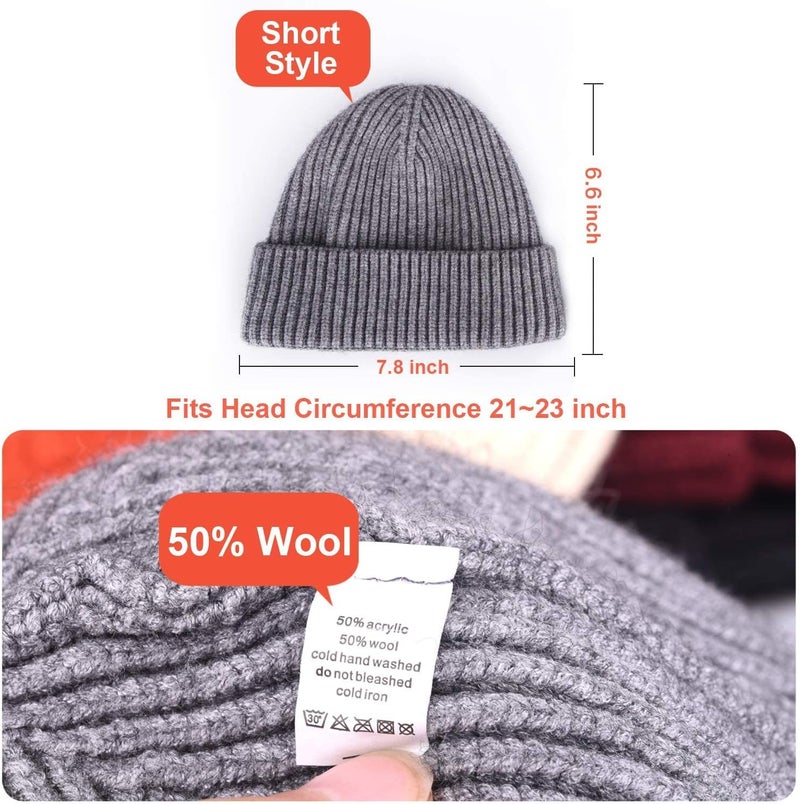 Roybens Swag Wool Knit Cuff Short Fisherman Beanie for Men Women, Winter Warm Hats - Image 4