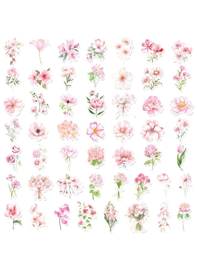 50 Pieces Natural Flowers Stickers for Scrapbooking Pink Flower Waterproof Self-Adhesive Journal Stickers Transparent PET Flower Supplies Stocking for Adult Card Making Letters DIY - Image 2
