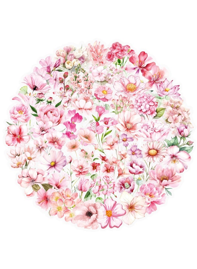 50 Pieces Natural Flowers Stickers for Scrapbooking Pink Flower Waterproof Self-Adhesive Journal Stickers Transparent PET Flower Supplies Stocking for Adult Card Making Letters DIY - Image 1