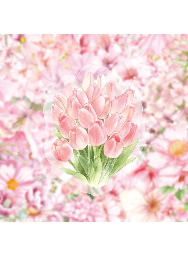 50 Pieces Natural Flowers Stickers for Scrapbooking Pink Flower Waterproof Self-Adhesive Journal Stickers Transparent PET Flower Supplies Stocking for Adult Card Making Letters DIY - Image 5