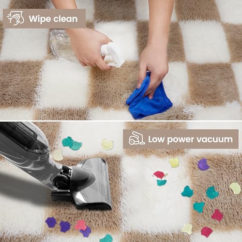 TOOHUB Super Soft Rug for Bedroom, 5x8 Ft Beige and White Area Rug Classic Checkered Shaggy Anti-Skid High Pile Soft Fluffy Rug Fuzzy Carpet for Living Room Bedroom Kids Room Nursery, Dorm Home Decor - Image 3