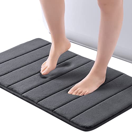ROSMARUS Memory Foam Bath Mat 17” x 24”, Water Absorbent Shower Mat, Thick Bath Rugs for Bathroom Non Slip with PVC Backing, Ultra Soft Bathroom Rugs for Floor & Tub, Charcoal Gray - Image 1