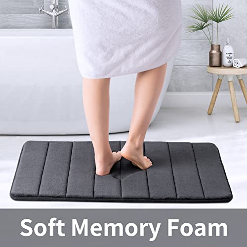 ROSMARUS Memory Foam Bath Mat 17” x 24”, Water Absorbent Shower Mat, Thick Bath Rugs for Bathroom Non Slip with PVC Backing, Ultra Soft Bathroom Rugs for Floor & Tub, Charcoal Gray - Image 2