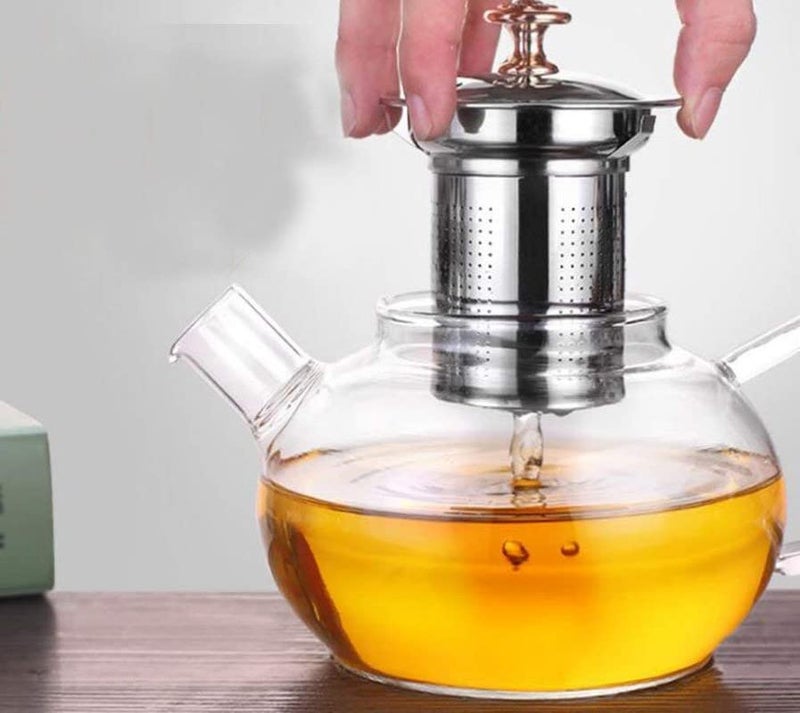 Craftisha 1000 ml Clear Glass Teapot Tea Kettle with Removable Stainless Steel Infuser and Lid Leaf Loose Maker Stovetop Safe Easy to Clean Lid for Blooming Pot Coaster Microwave TeaCoffeeMilk - Image 3
