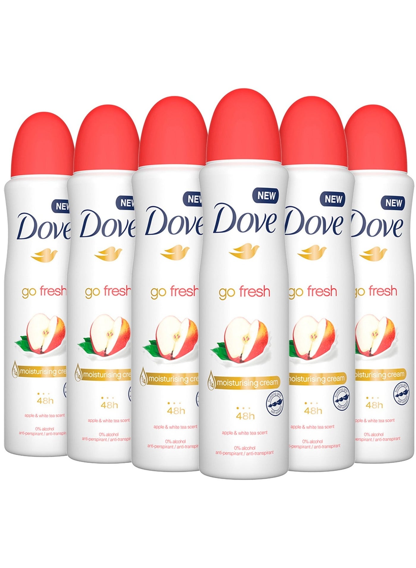 Dove Go Fresh Apple & White Tea, Women's Deodorant Aerosol Spray 150ml Pack of 6