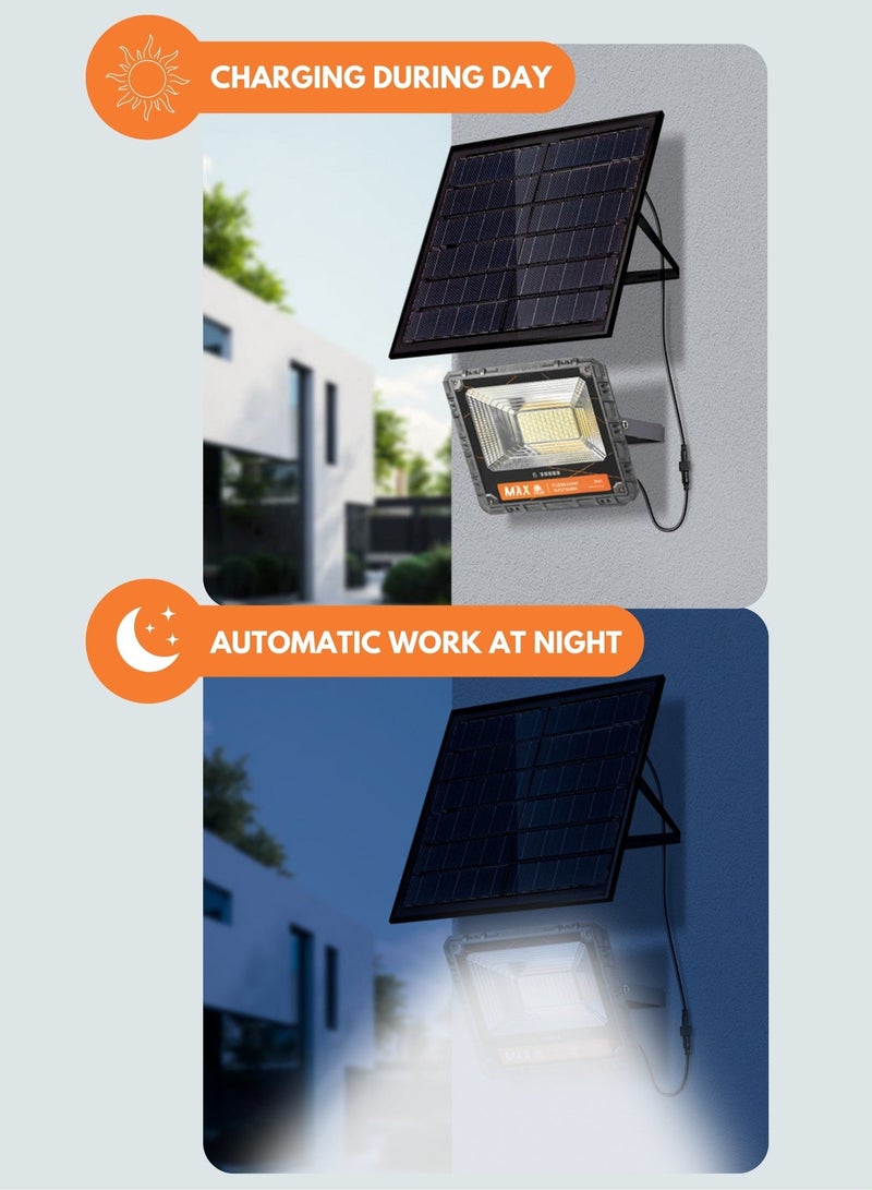 ماكس كشاف إضاءة LED يعمل بالطاقة الشمسية من ماكس - 16800 لومن، مقاوم للماء بمعيار IP65، مصباح أمان خارجي مع جهاز تحكم عن بعد وبطارية ليثيوم فوسفات الحديد (LiFePO4). - Image 3