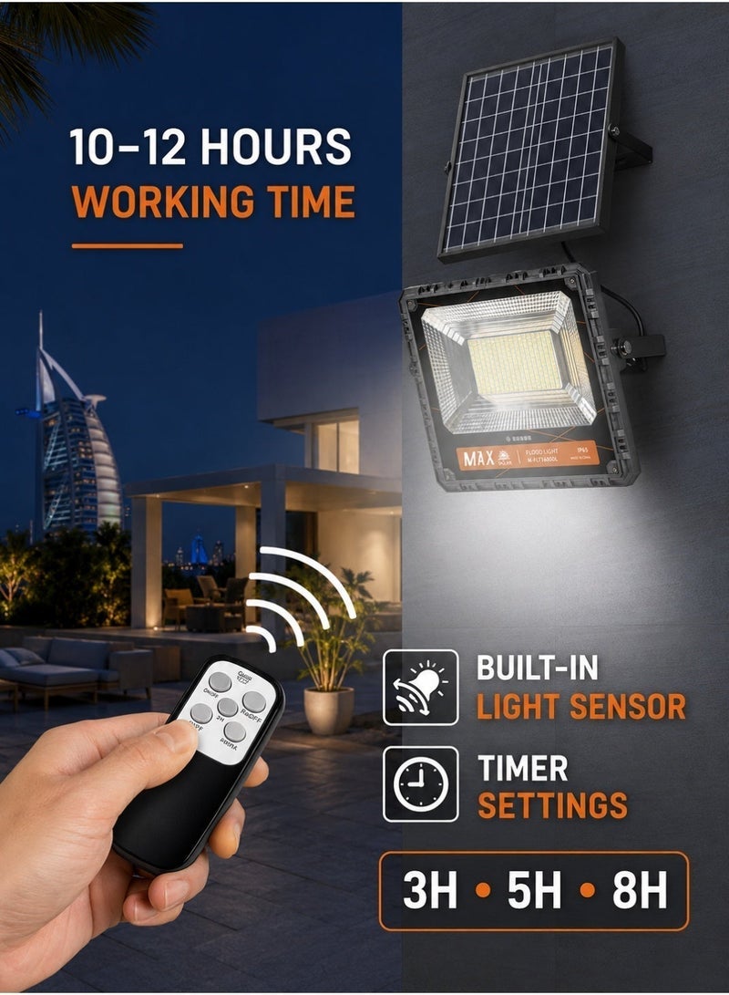 Max 800W Solar Led Flood Light With Ip65 Waterproof Protection, 18ah Lifepo4 Battery, 18w Solar Panel, 12-Hour Runtime, 90° Wide Beam, Remote Control And Dusk-To-Dawn Sensor - Image 5