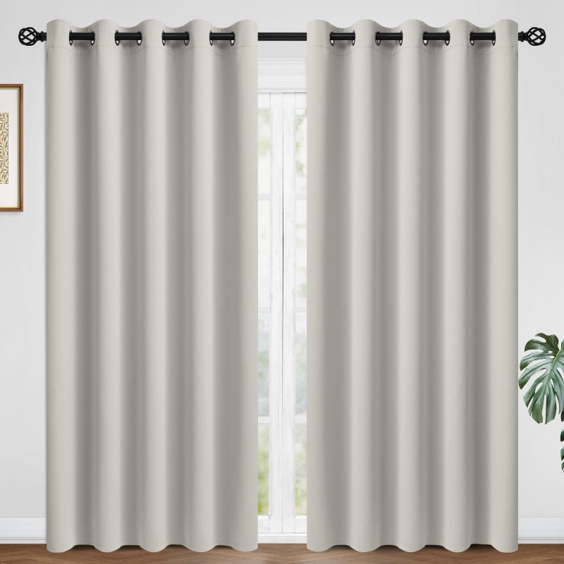 COSVIYA Cream Beige Curtains 84 inch Length 2 panels Grommet Room Darkening Thick Polyester Light Blocking Insulated Thermal Curtain Drapes for Bedroom/Living Room 62x84 inches - Image 1