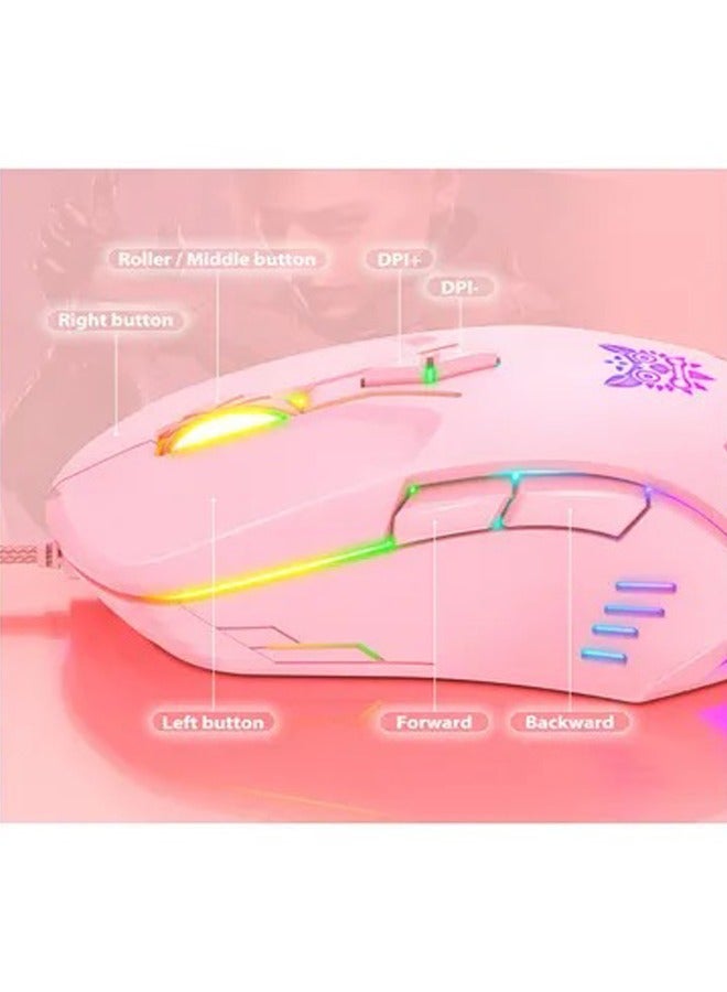 onikuma ماوس ألعاب سلكي USB RGB مع ستة DPI قابلة للتعديل باللون الوردي - Image 5