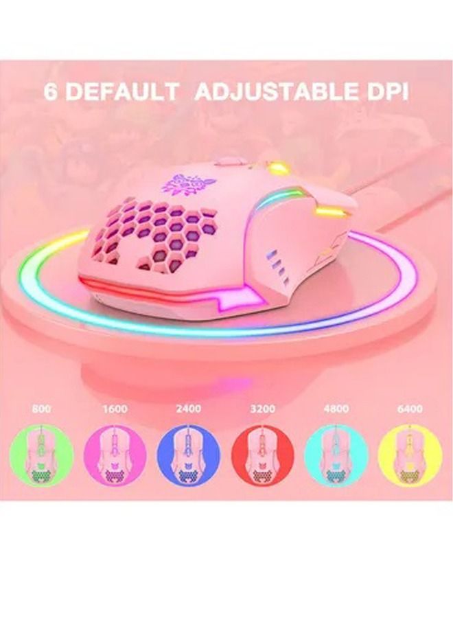 onikuma ماوس ألعاب سلكي USB RGB مع ستة DPI قابلة للتعديل باللون الوردي - Image 3