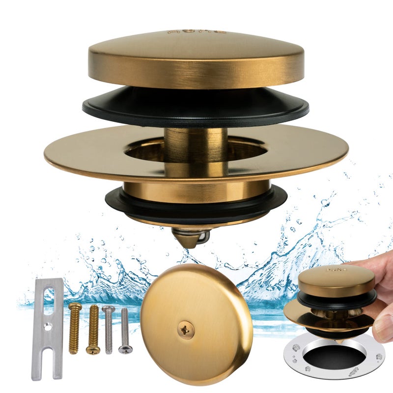Artiwell Champagne Bronze Universal Tub Drain Tip Toe Tub Conversion Kit Assembly Artiwell EZ Installation Bathtub Drain Replacement Trim Kit with 1Hole Overflow Face Plate and PopUp Tub Stopper 