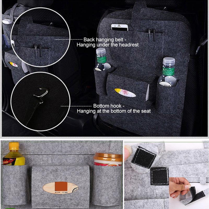 Auto Car Backseat Organizer Car-Styling Holder Felt Covers Versatile Multi-Pocket Seat Wool Felt Storage Container Hanging Box Multifunction Vehicle Accessories Bag - Image 3
