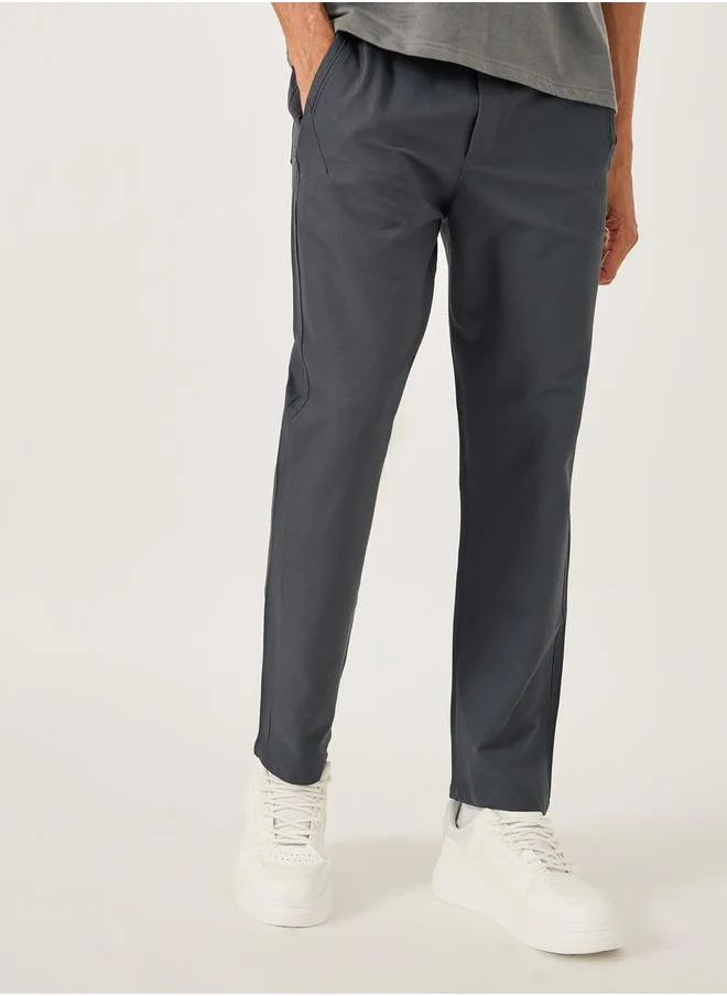 فورت كولينز Men Grey Solid Straight Leg Pants with Drawstring Waist
