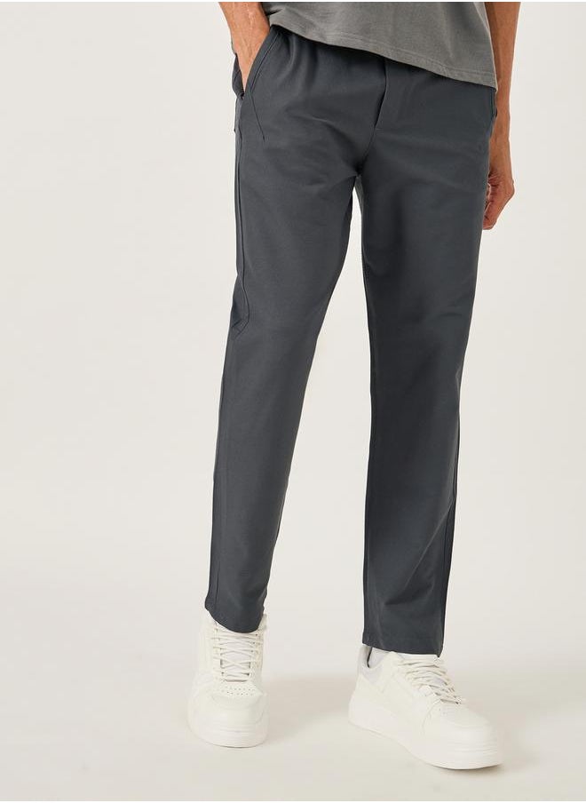Fort Collins Men Grey Solid Straight Leg Pants with Drawstring Waist  - Image 1