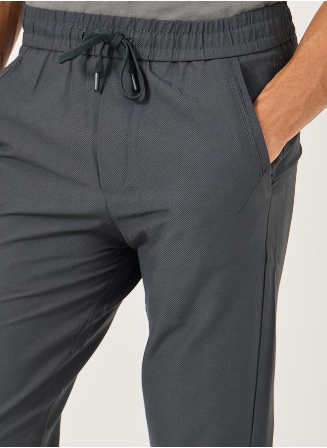 Fort Collins Men Grey Solid Straight Leg Pants with Drawstring Waist  - Image 3