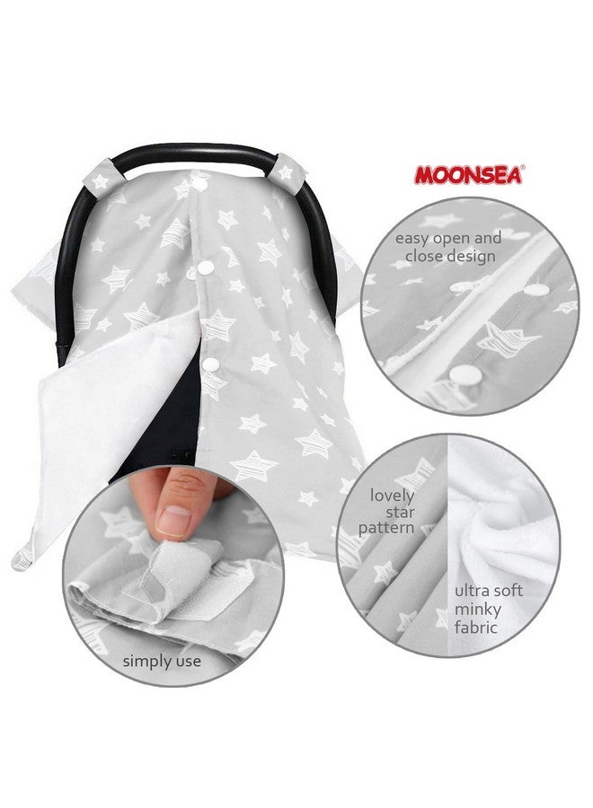 Moonsea Baby Carseat Canopy, Opening Minky Car Seat Cover for Babies, Star Print Grey Car Seat Canopy Nursing Scarf, Warm Carseat Canopy for Newborn - Image 3