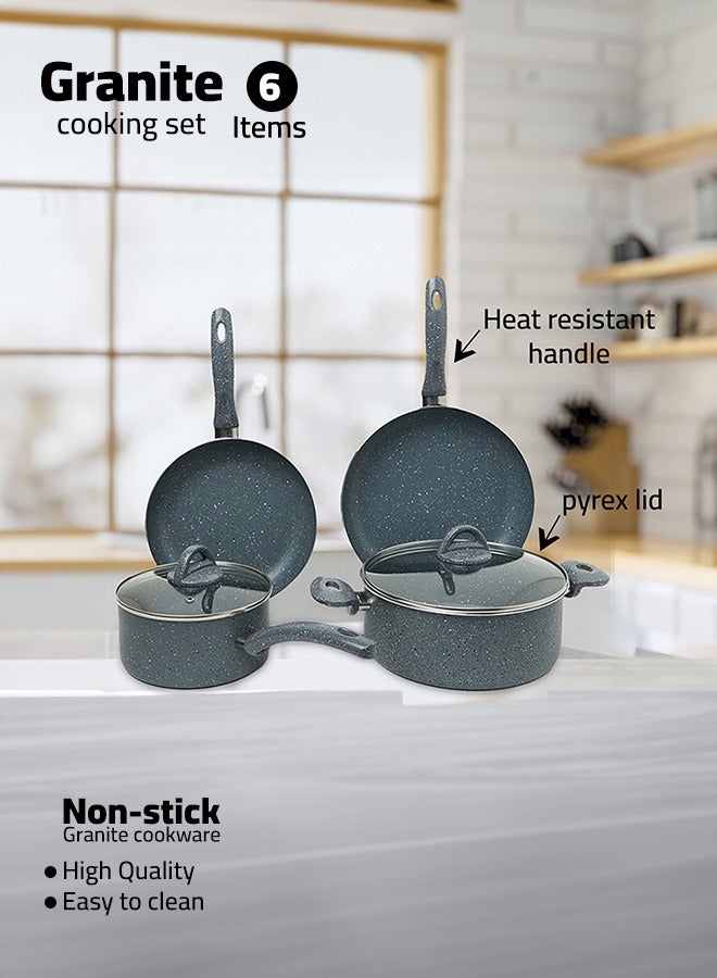 La Casa 6 Pieces Turkish Granite Cookware Set with Pyrex Lid - Grey - Image 1
