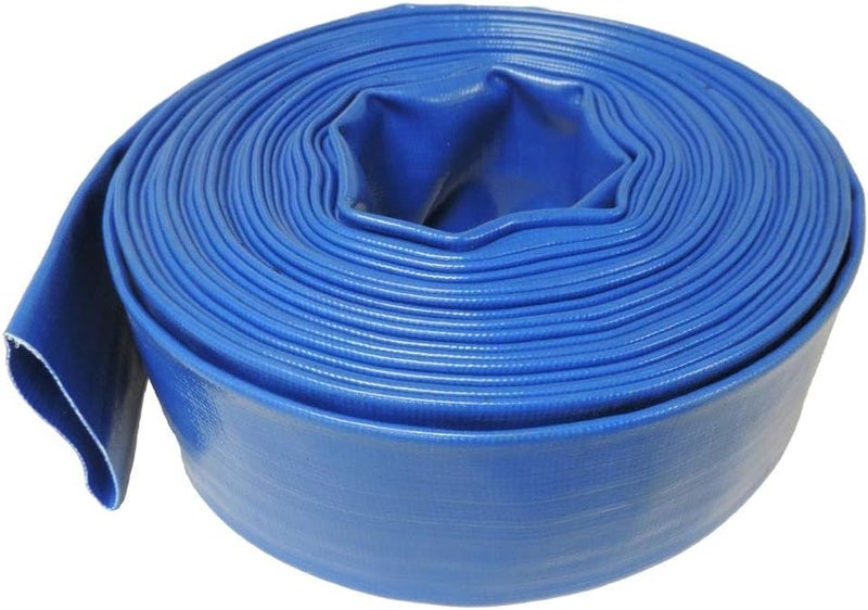 AQSON Blue Lay Flat Water Discharge Hose Pipe - 2 Inch, 50 Yards