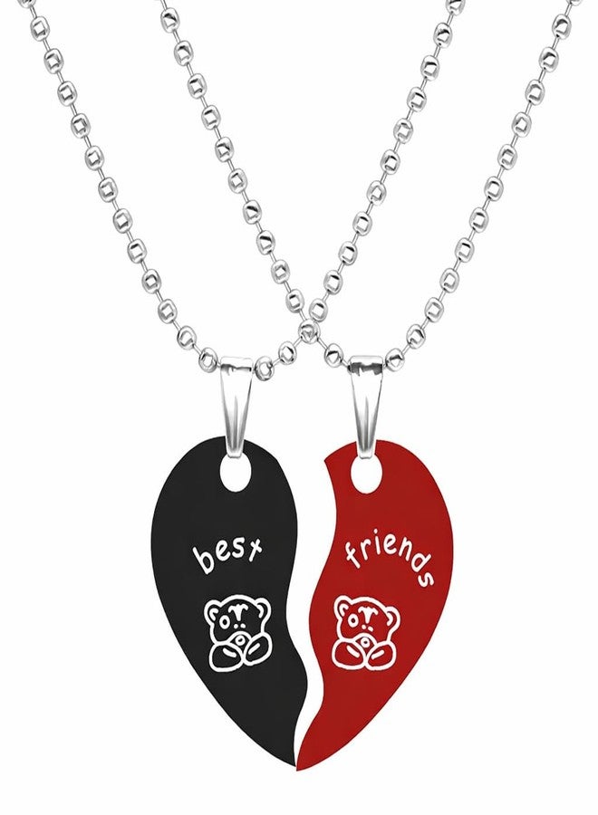 VIEN Valentine Special Couple Red & Black Dual Love you Heart Pendant Chain for Girls & Boys - Image 1