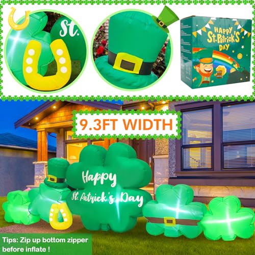 anroog 93FT St Patricks Day Inflatables Outdoor Decorations Shamrocks Clover Blow Up Inflatable Yard Decorations with LED Lights Spring St Patricks Green Outside Holiday Party Garden Lawn Decor - Image 3