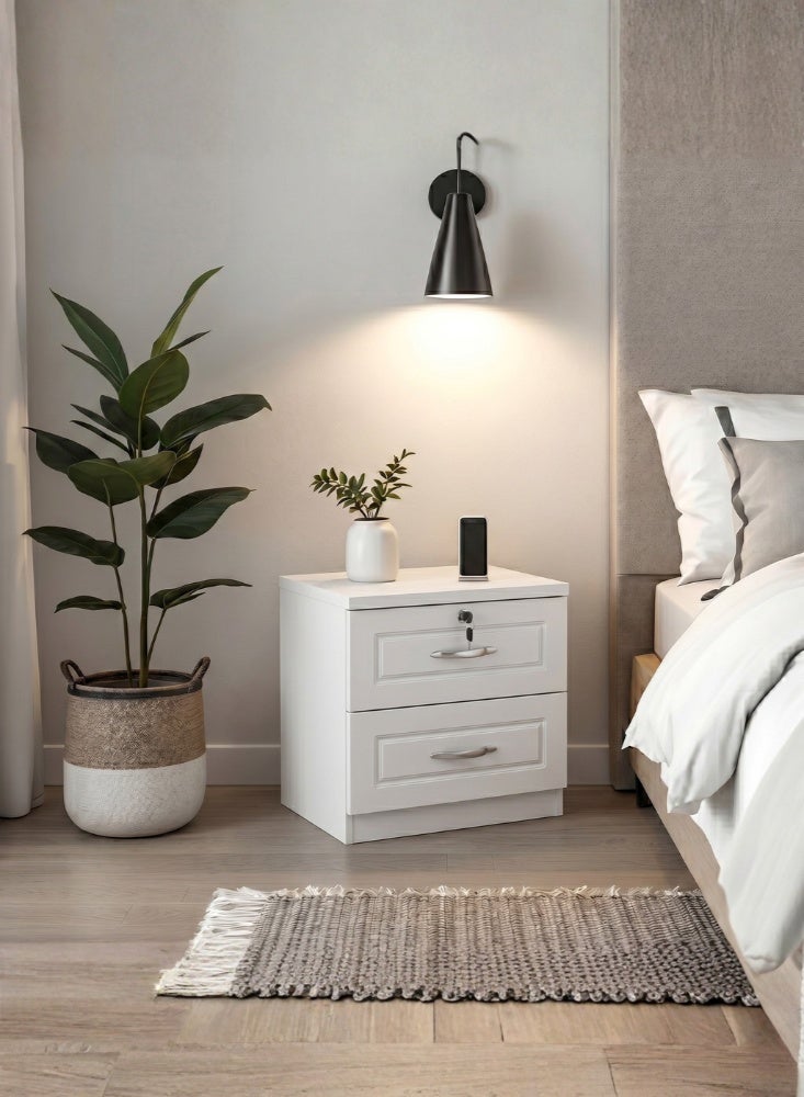 Karnak Armone Beside Table | Wood Storage End Table | Multi-Functional Table | Small Storage Compact Side Table with Drawers for Bedroom Furniture (White) - Image 1
