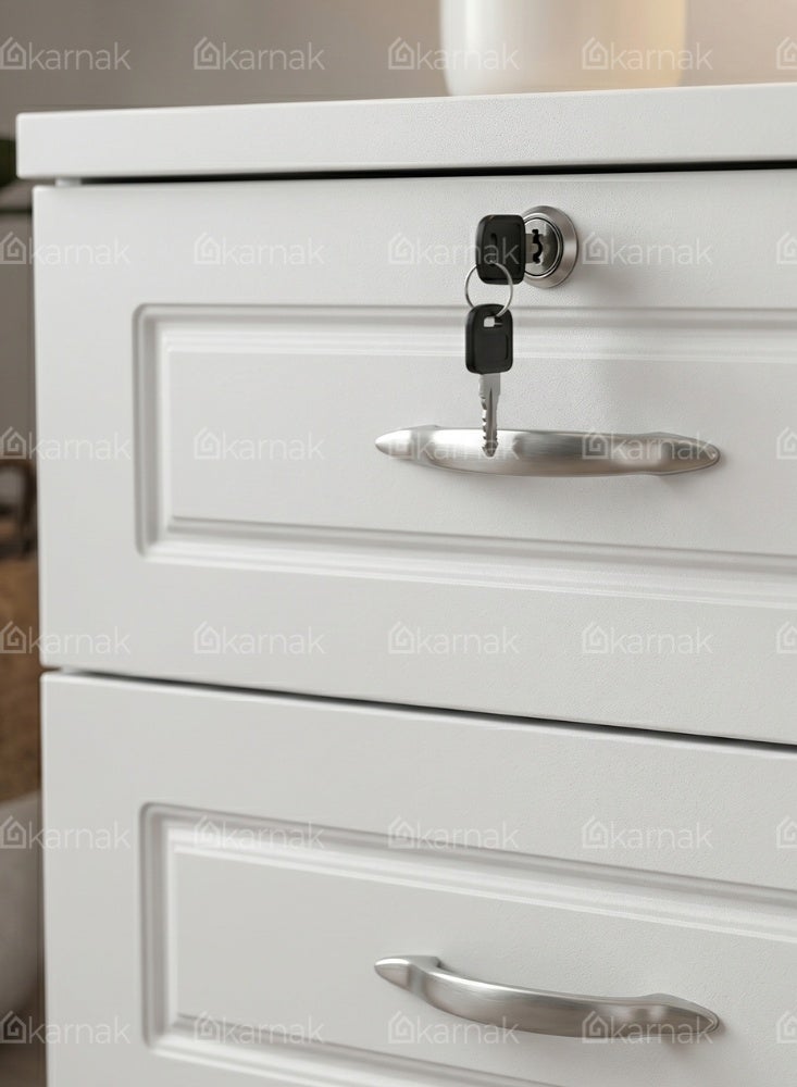 Karnak Armone Beside Table | Wood Storage End Table | Multi-Functional Table | Small Storage Compact Side Table with Drawers for Bedroom Furniture (White) - Image 5