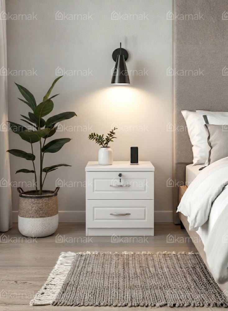 Karnak Armone Beside Table | Wood Storage End Table | Multi-Functional Table | Small Storage Compact Side Table with Drawers for Bedroom Furniture (White) - Image 4