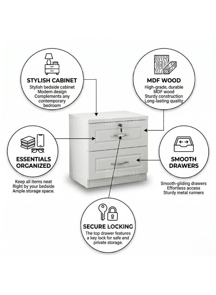 Karnak Armone Beside Table | Wood Storage End Table | Multi-Functional Table | Small Storage Compact Side Table with Drawers for Bedroom Furniture (White) - Image 3