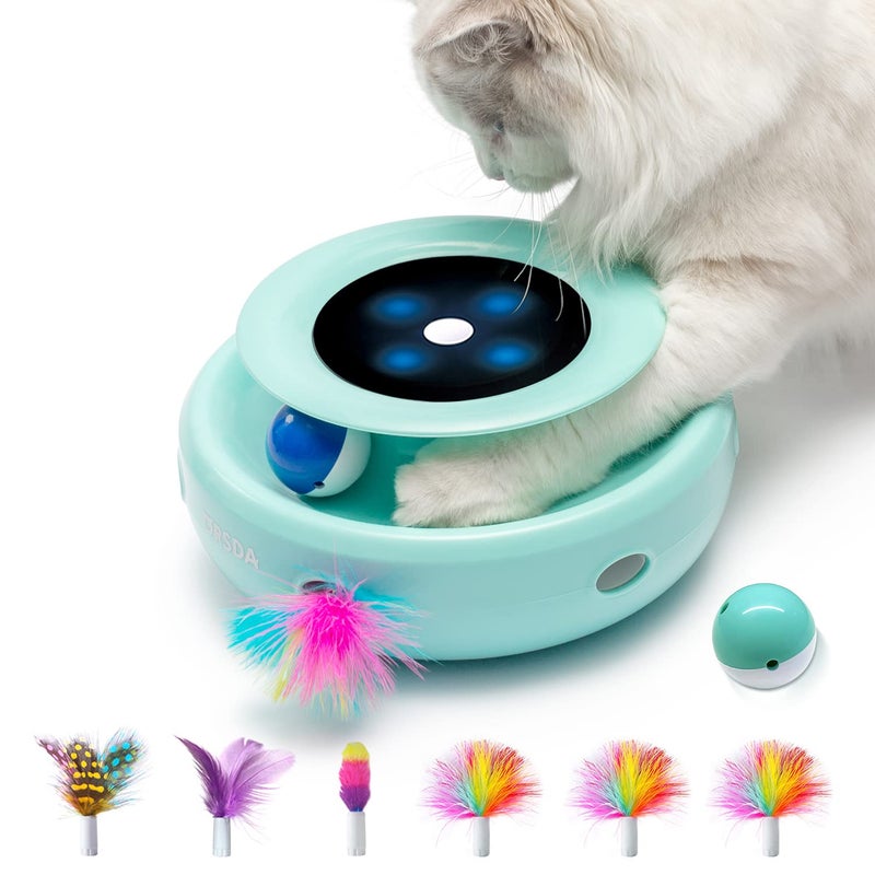 ORSDA Cat Toys 2-in-1 Interactive Cat Toys for Indoor Cats, Automatic Cat Toy Balls, Mice Toys Ambush Feather Kitten Toys with 7pcs Attachments, Dual Power Supplies, Adjustable Speed, Auto On/Off - Image 1