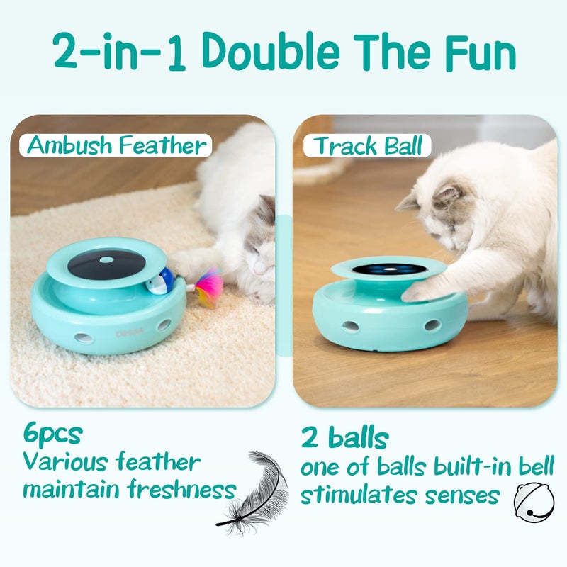 ORSDA Cat Toys 2-in-1 Interactive Cat Toys for Indoor Cats, Automatic Cat Toy Balls, Mice Toys Ambush Feather Kitten Toys with 7pcs Attachments, Dual Power Supplies, Adjustable Speed, Auto On/Off - Image 2