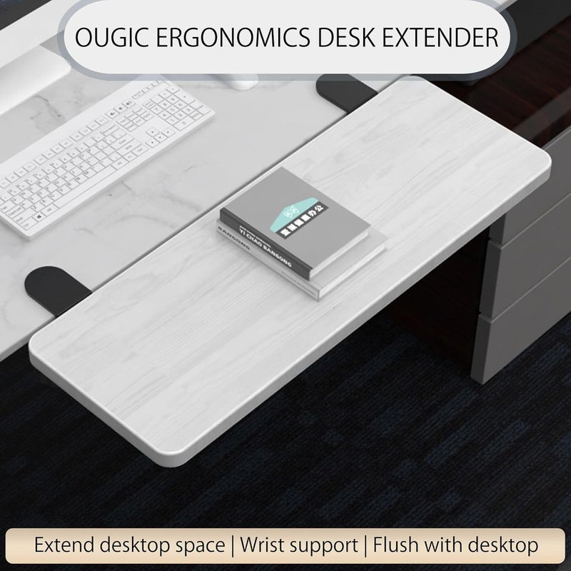 WITPOCE OUGIC صينية تمديد مكتب إرجونوميكية، 21.7 × 9.5 بوصة، مشبك بدون ثقب، درج لوحة مفاتيح قابل للطي، رف مسند معصم الذراع مثبت على ال��اولة، دعم ذراع الكوع للكمبيوتر - Image 2