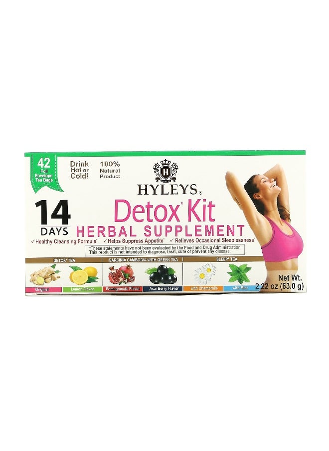 HYLEYS Tea - Hyleys Tea, 14 Days Detox Kit, Assorted, 42 Foil Envelope Tea Bags, 2.22 oz (63 g) - Image 1
