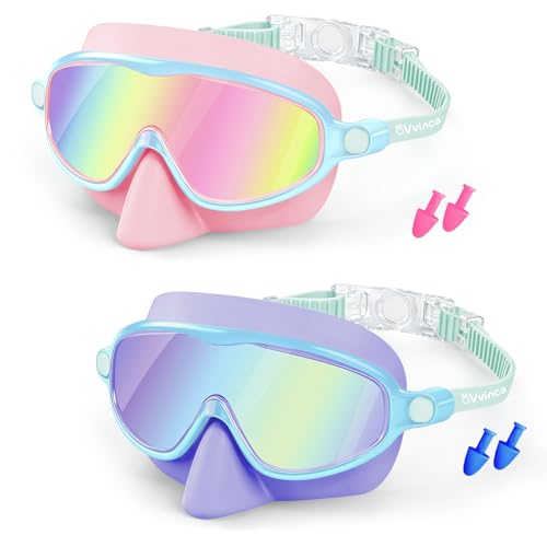 Vvinca 2 Pack Kids Swim Goggles with Nose Cover Wide View AntiFog UV Protection Swimming Mask for Boys Girls Ages 314 No Leak Pool Goggles for Toddlers - Image 1