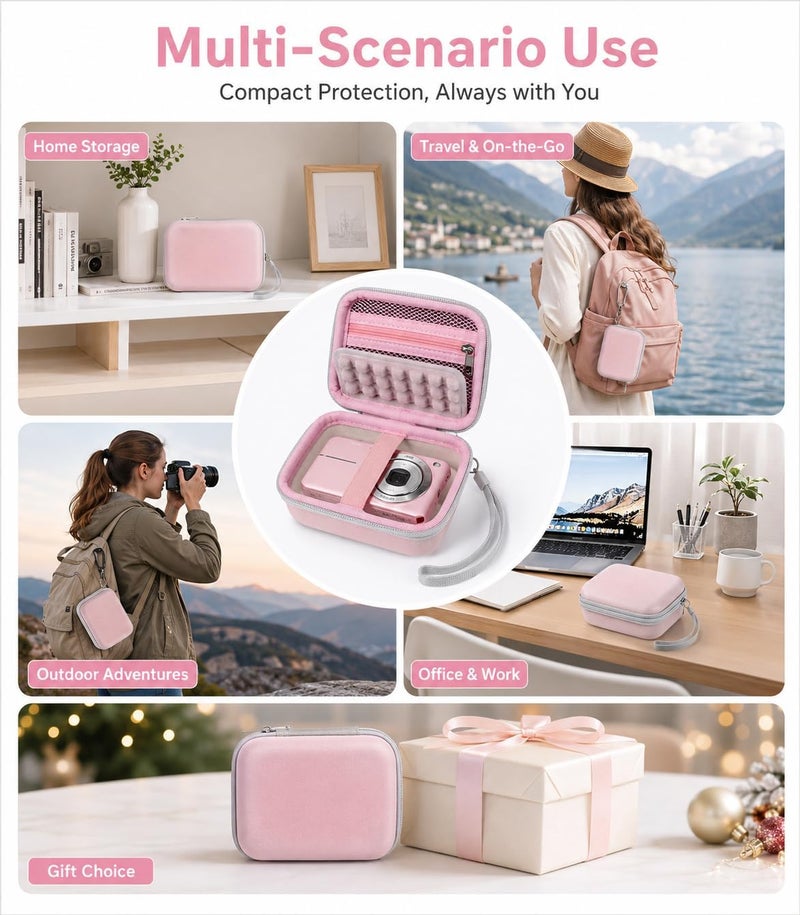 Grapsa Digital Camera Case for CAMKORY, Kodak Pixpro, VAHOIALD, Sony DSCW800/830, Canon PowerShot 180/190 - Pink - Image 3
