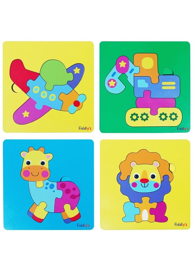 Fiddlys 3D Cute Cartoon Wooden Jigsaw Puzzles for Kids & Children (Pack of 4 Baby Transport + Animal) - Image 1