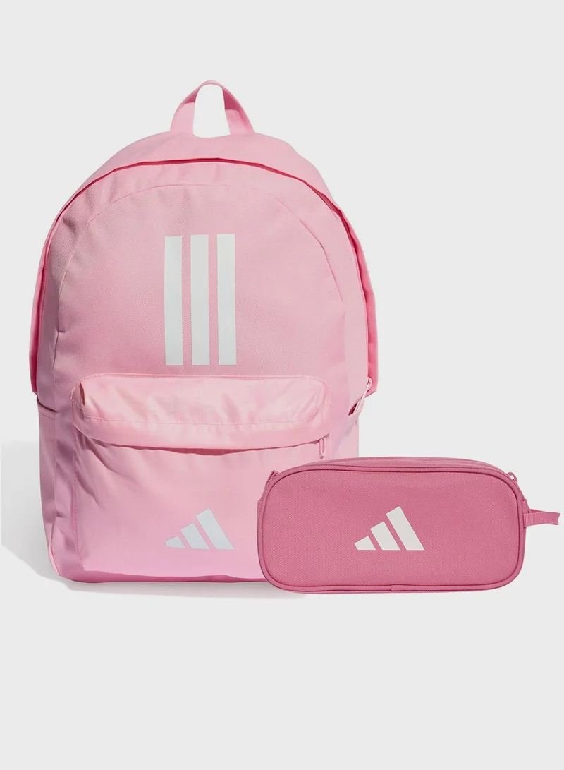 Adidas classic back to school 3 stripe backpack with pencil case