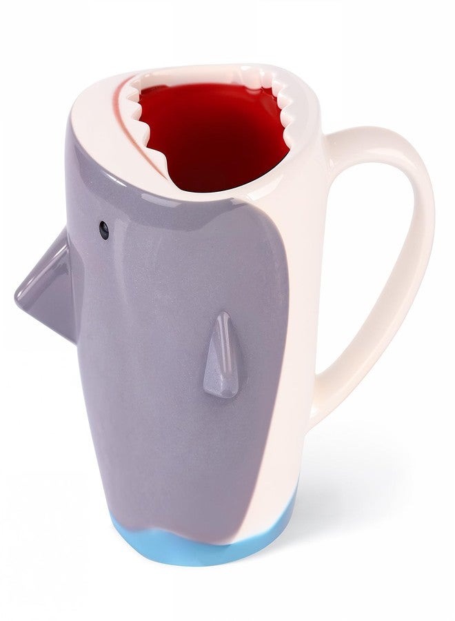 Glazery 13.5 oz Funny 3D Shark Ceramic Coffee Mug, Cute Gray White Cartoon Handmade Figurine Tea Cup Novelty Coffee Cup with Handle for Shark Lovers Holiday Birthday Gifts for Women Men Mom Dad - Image 1
