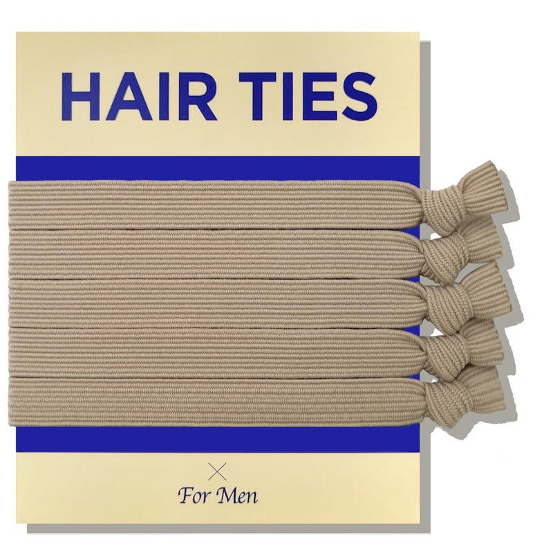 HAVHAF Knotted Elastic Hair Ties 5 Count No Damage Crease Breakage Man Bun Hair Tie for Men with Long Curly Thick Hair Wide 5 pcs Cream