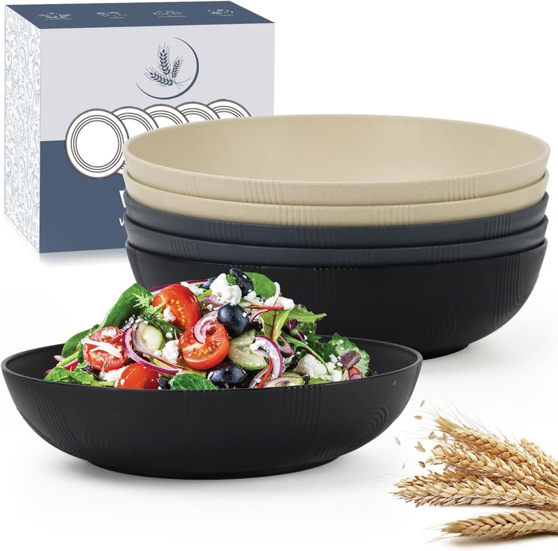 Wrova 10inch Wheat Straw Big Bowls Set of 6  Large Salad Bowls 65oz  Unbreakable Serving Bowls Microwave  Dishwasher Safe for restaurant  Big Plastic Bowls for CerealSalad  Classic Series - Image 1
