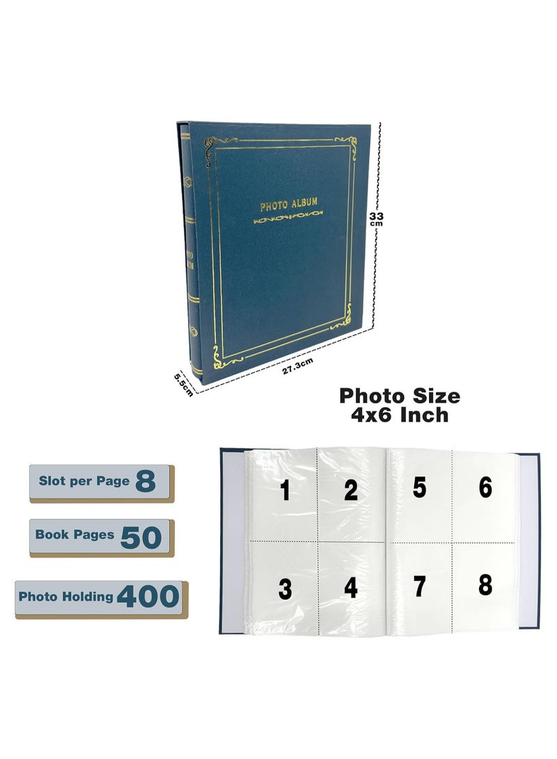 Decorhills Decorhills Photo Album Scrapbook with Slip in Cover, Premium Photo Organizer for Family, Weddings, Travel, and Special Memories, 8 Slots x 50 Pages, 400 Photo Slots, Photo Size 4x6 Inch - GreenBlue - Image 2