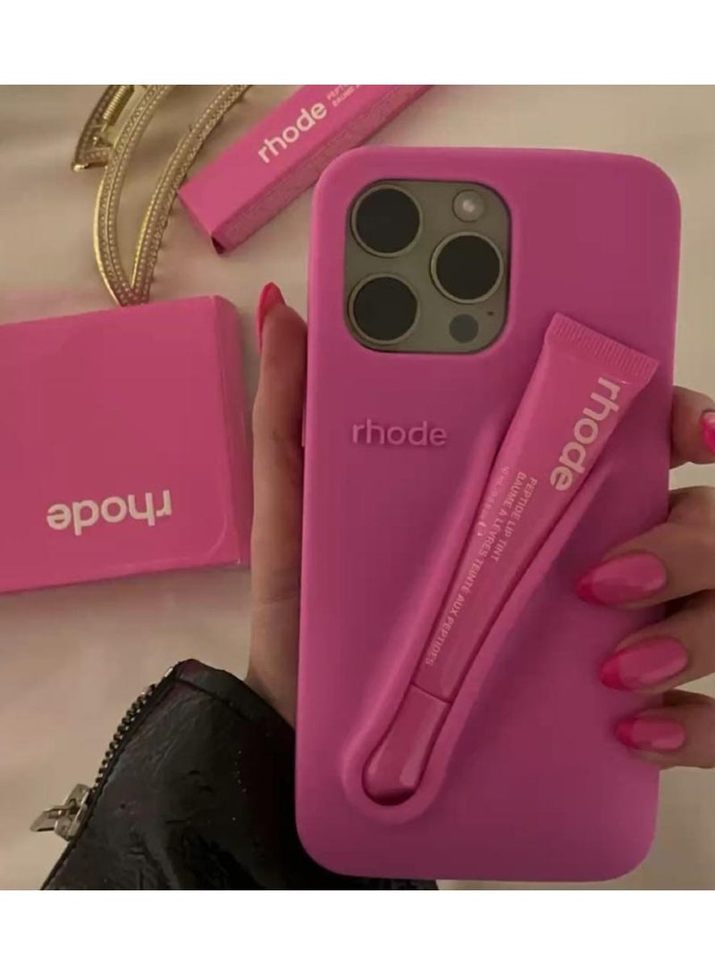 Silicone Lip Holder for Cell Phone, Lip Gloss Adhesive Sleeve for Phone, Lip Holder Stick-on Phone Case, Back Stick On Holder for iPhone 14 Pro （SHORTCAKE）