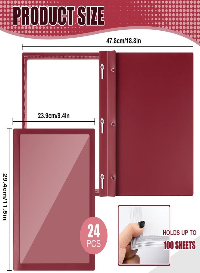 Teling 24 Pcs Report Covers with 3 Prong Fasteners Clear Front Presentation Folders Frame View Poly Report Folder Presentation Binder for Paper Document School Office (Dark Red) - Image 2