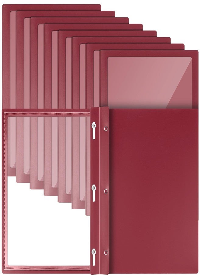 Teling 24 Pcs Report Covers with 3 Prong Fasteners Clear Front Presentation Folders Frame View Poly Report Folder Presentation Binder for Paper Document School Office (Dark Red) - Image 1