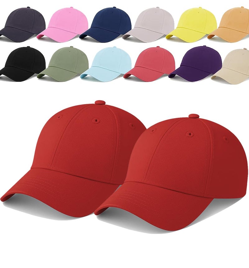 ENCIGER Unisex Adjustable Baseball Cap Pack of 2 - Solid Color, Breathable, Stylish Cotton Caps for Men & Women - Outdoor Sports, Travel, Casual Wear (Red) - Image 1