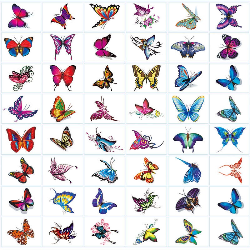 Tattoo stickers waterproof female color black rose flower butterfly personality small fresh tattoo cover stickers 50 Butterflies - Image 1