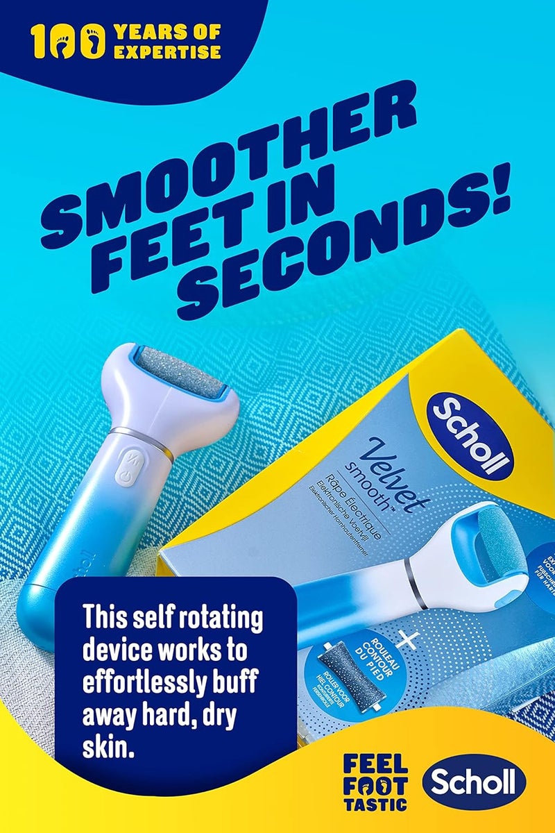 دكتور شولز مبرد القدم الكهربائي Scholl Velvet Smooth مع عبوة إضافية للكعب المتشقق - مبرد باديكير لإزالة الجلد الصلب والمسامير، يشمل أسطوانة Velvet Smooth وأسطوانة الكعب المتشقق - Image 4