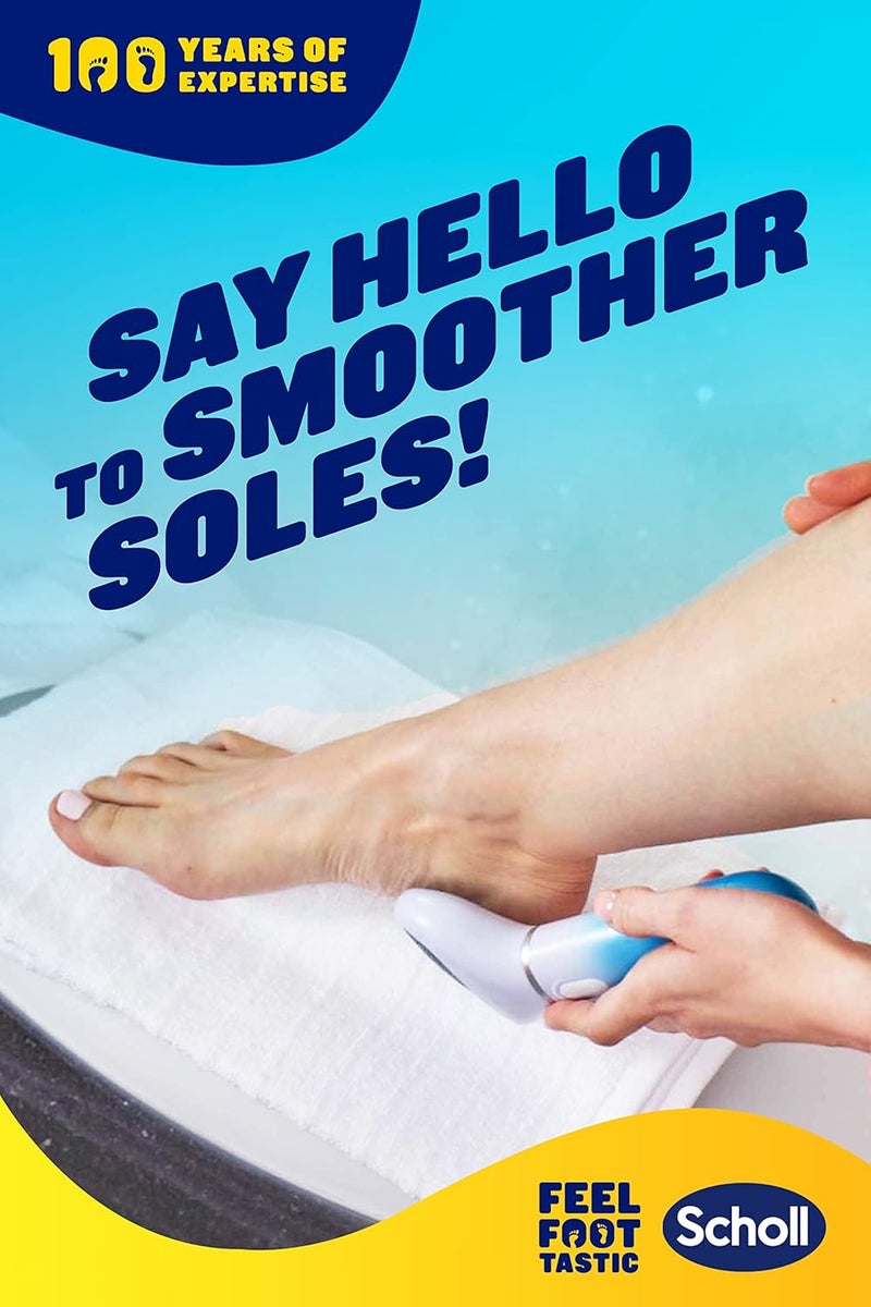 دكتور شولز مبرد القدم الكهربائي Scholl Velvet Smooth مع عبوة إضافية للكعب المتشقق - مبرد باديكير لإزالة الجلد الصلب والمسامير، يشمل أسطوانة Velvet Smooth وأسطوانة الكعب المتشقق - Image 2