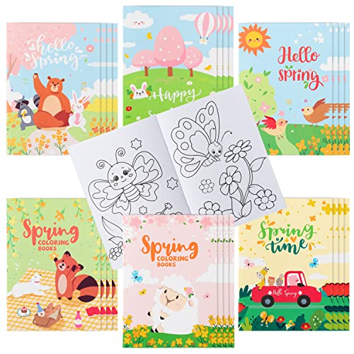 WATINC 24pcs Spring Coloring Books Springtime Color Booklet Bulk Art Party Favors Supplies for Kids DIY Floral Safari Small Painting Book Goodie Bag Filler Gifts for Home School Classroom Birthday - Image 1